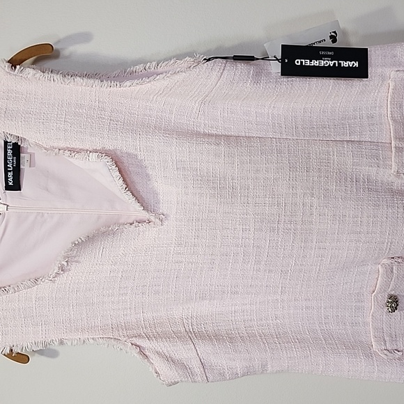 Karl Lagerfeld Women's Soft Pink Tweed Dress Size 14 New - Picture 3 of 9